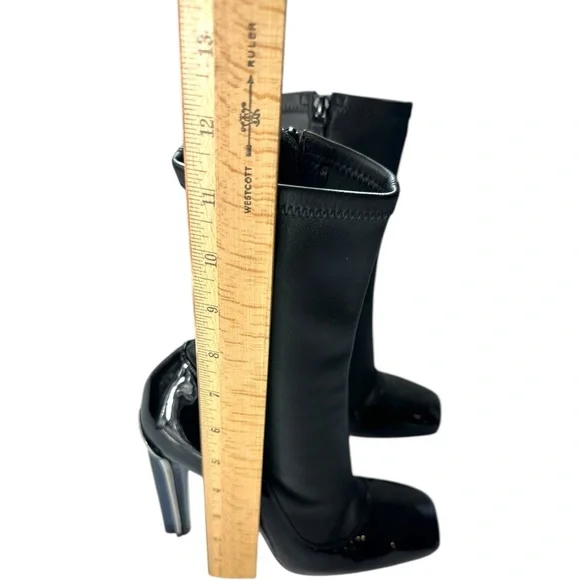 Alexander Mcqueen Boot Stretch Leather Black Patent Midcalf Booties Boots 37 - Picture 3 of 11